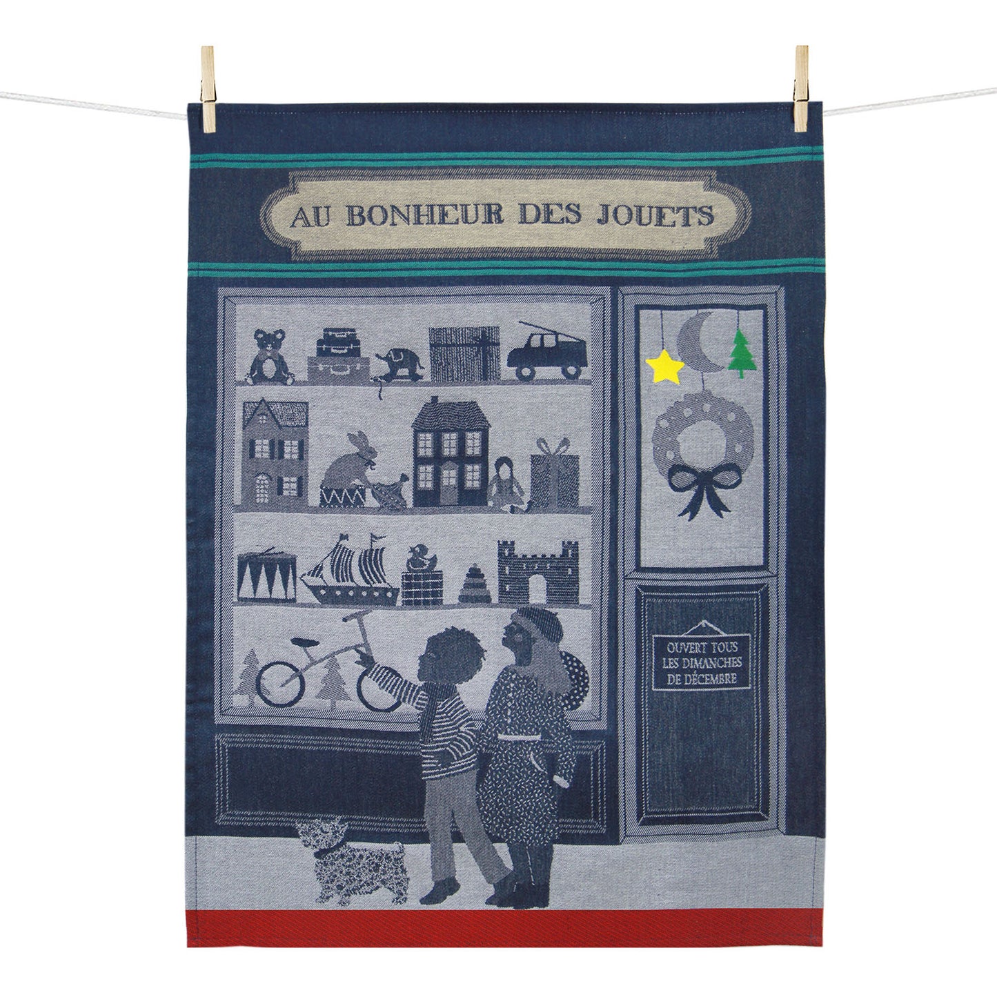 Linge de maison, torchon au bonheur des jouets tissé par la Maison Moutet