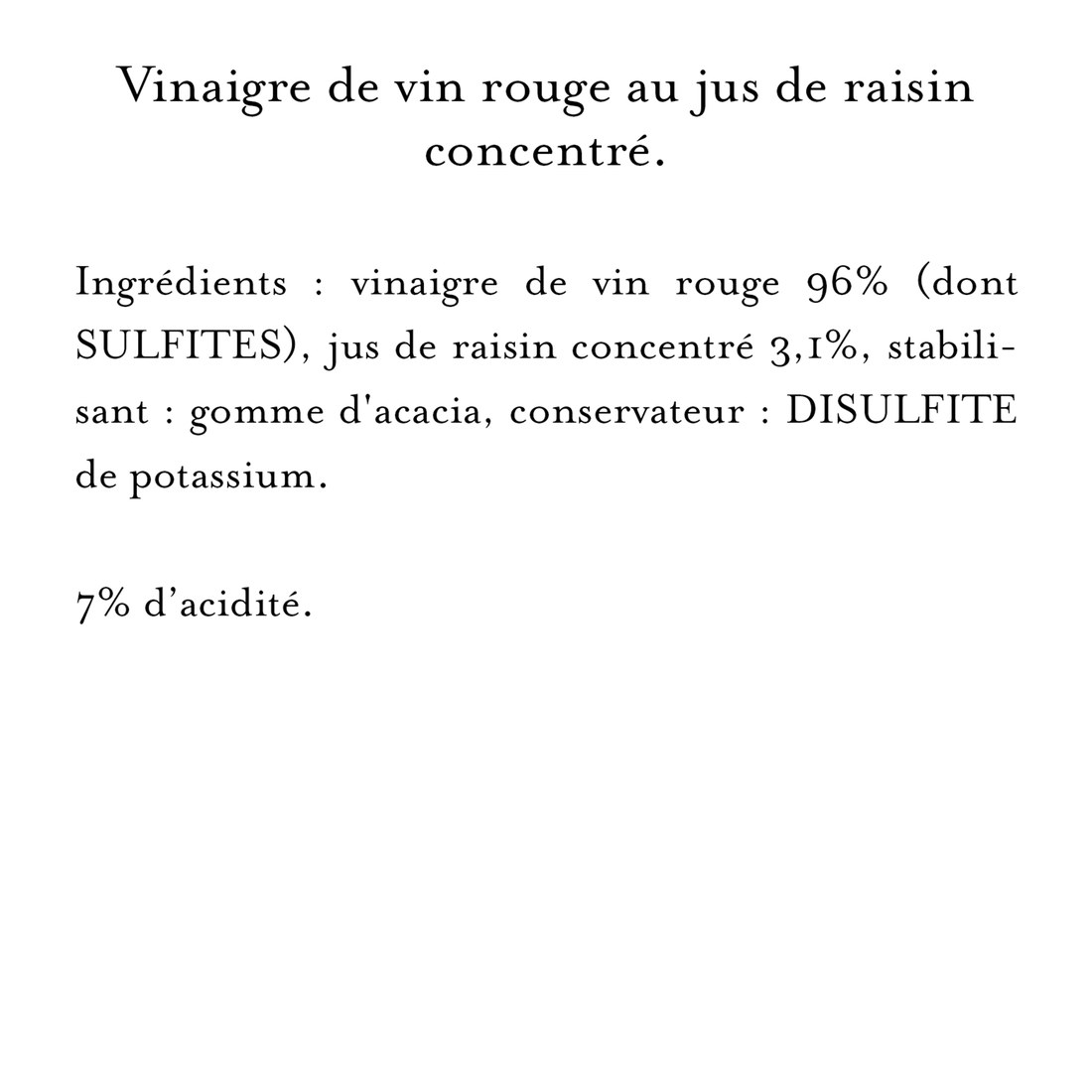 Vinaigre de Vin Rouge adouci au Jus de Raisin Concentré 50 cl