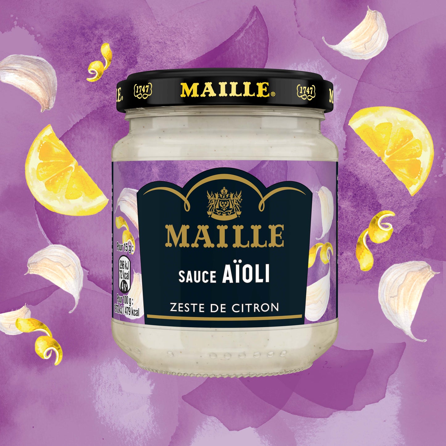 Maille Sauce Aïoli, Zeste de Citron, 185g
