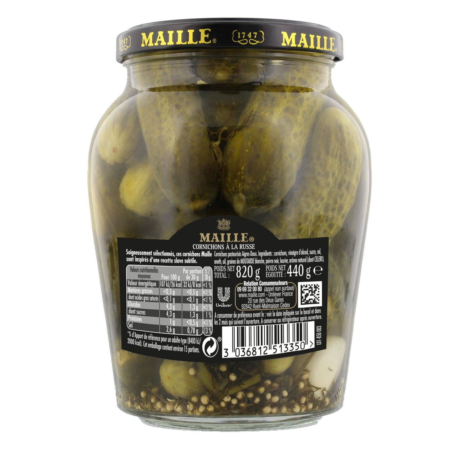 Cornichons à la Russe Bocal 440 g