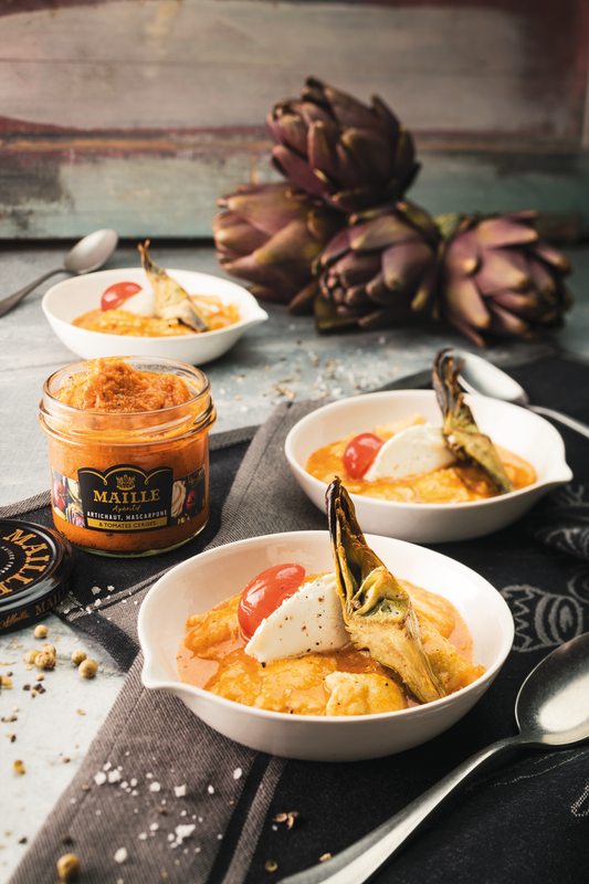 Ravioles de St jeans artichaut, mascarpone et tomates cerises
