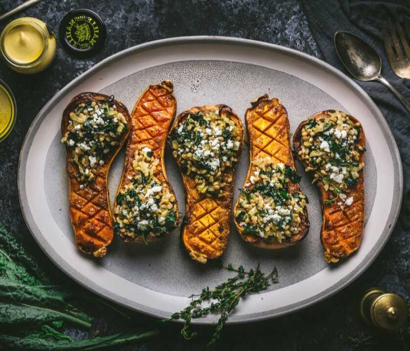 Courge butternut glacée à la moutarde et au sirop d’érable
