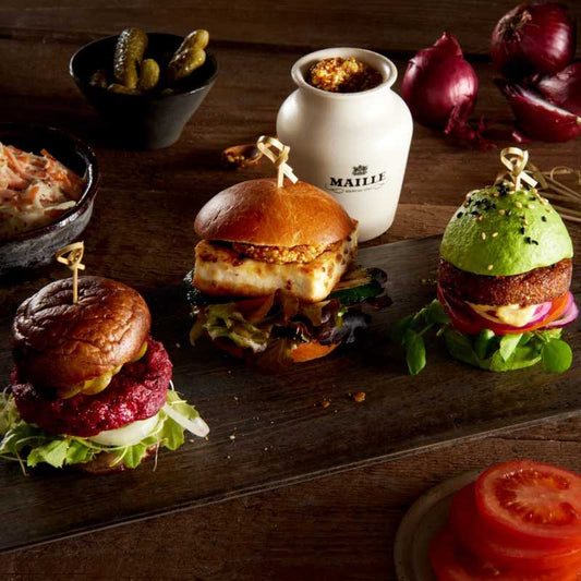 Bouchées de Burgers à la betterave et champignons portobello.