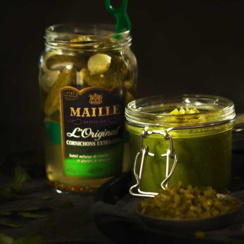 Gaspacho de basilic et cornichons Maille