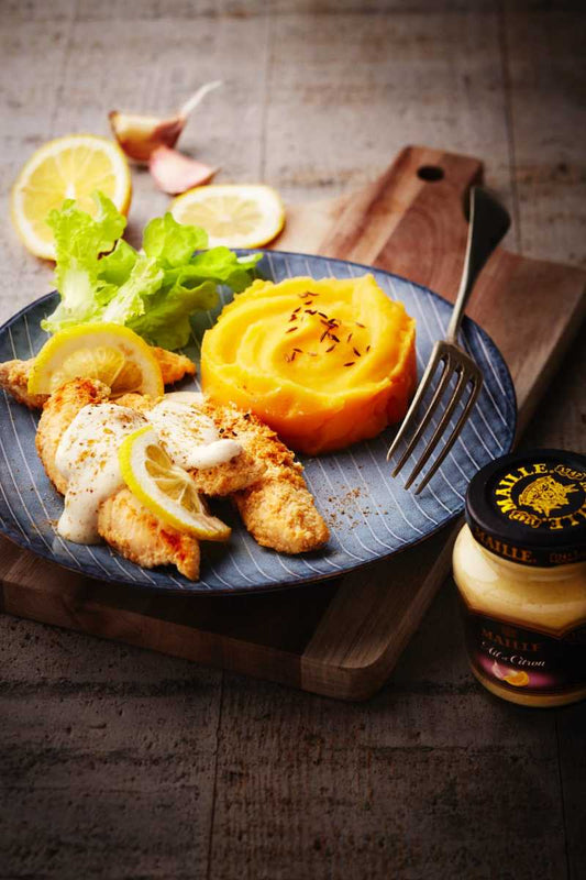 Poulet mariné et sauce aigre-douce à la moutarde ail citron