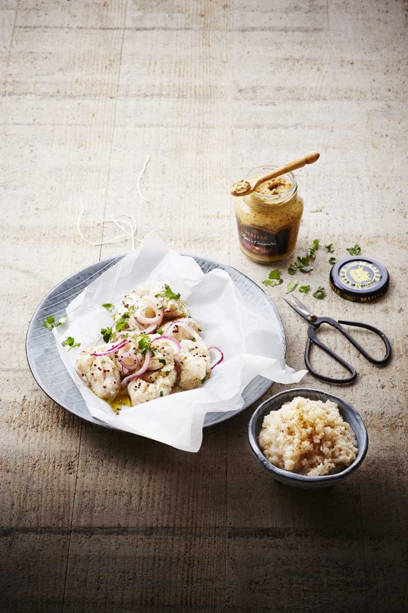 Poisson en papillote avec moutarde aux figues Maille