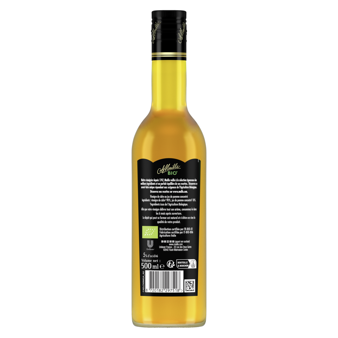 Maille Vinaigre de Cidre Adouci au Jus de Pomme Concentré BIO, 500 ml