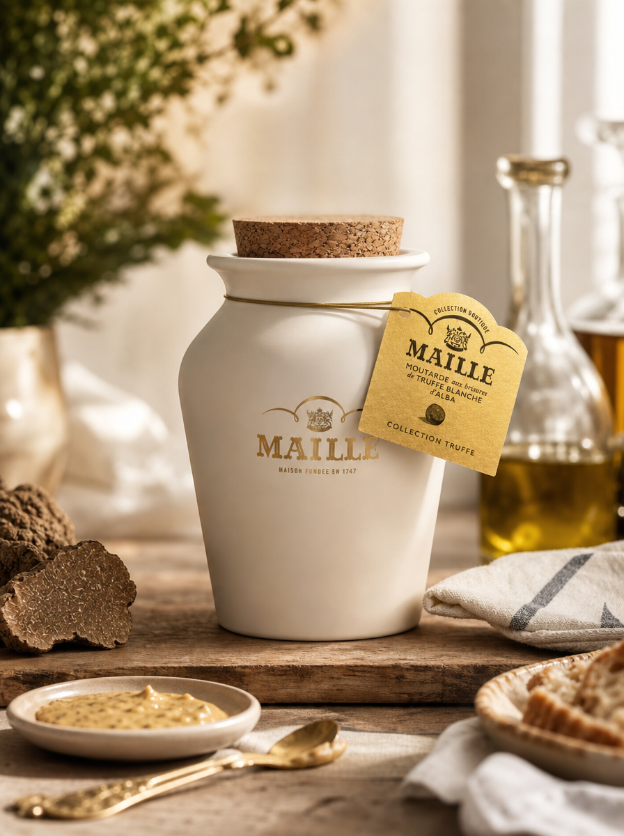 Moutarde au Chardonnay et aux Brisures de Truffe Blanche d'Alba