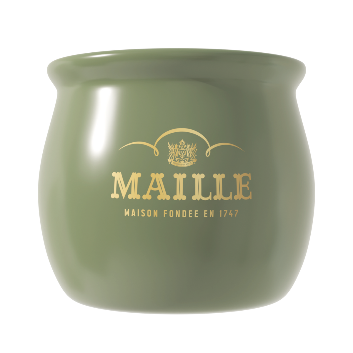 Pot à moutarde Maille vert sauge en céramique émaillée avec logo doré, accessoire de table premium au design élégant inspiré de l'art de vivre français.