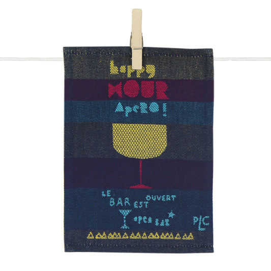 Torchon de cuisine humoristique illustré d’un verre à vin avec l’inscription « L’AMOUR après ! », dans un style coloré et convivial inspiré de l’art de vivre à la française.