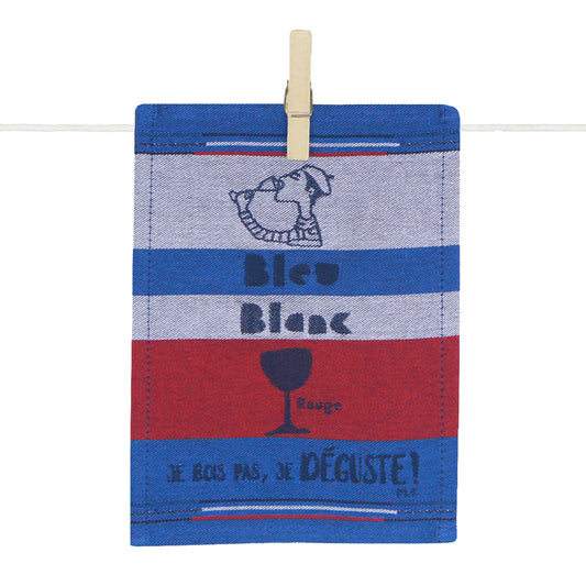 Para-tapas illustré « Bleu Blanc Rouge », avec motifs sur le thème du vin et inscription « Je bois pas, je déguste », inspiré de l’art de vivre à la française.
