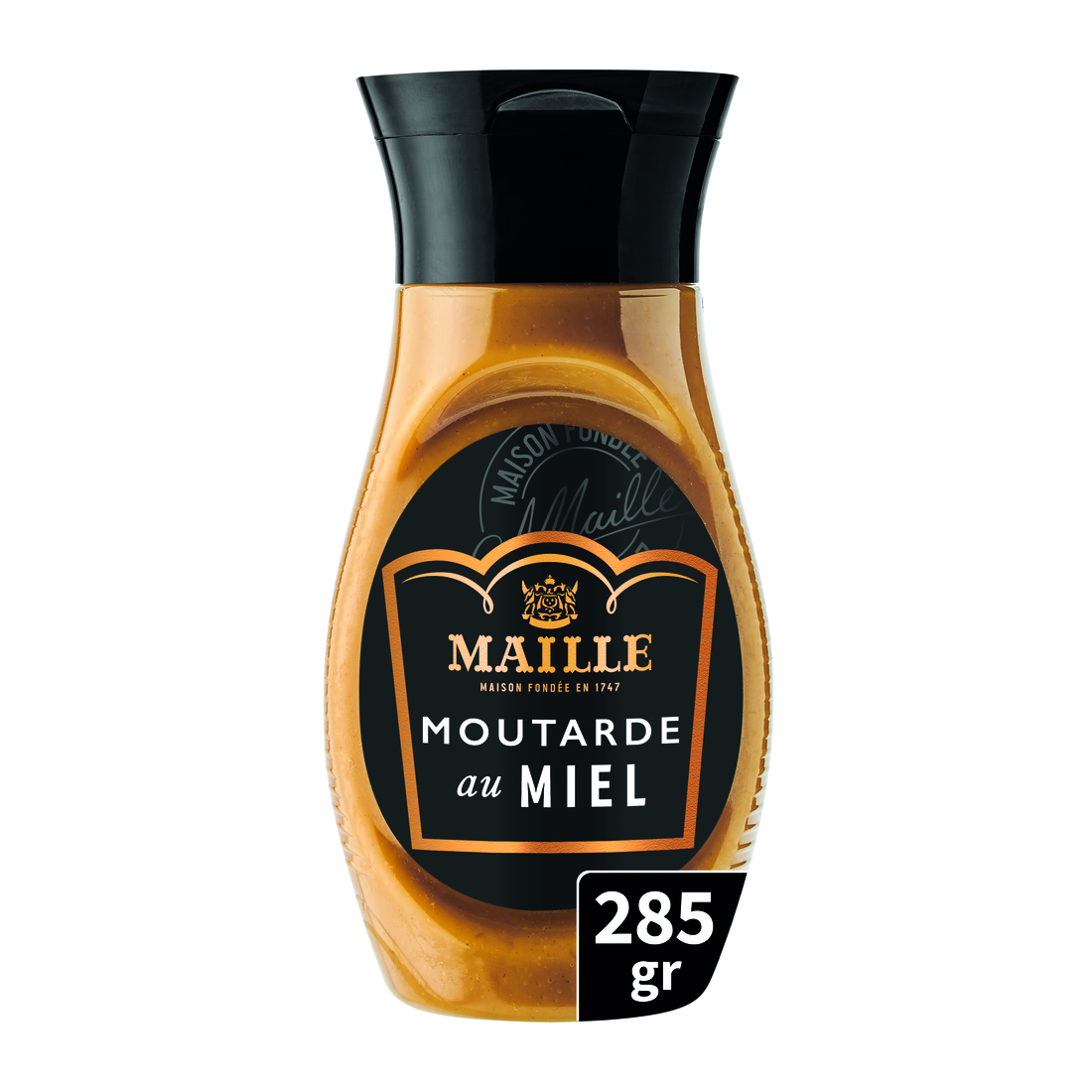 Moutarde au miel Maille 285 g, condiment gourmand associant la douceur du miel au caractère de la moutarde pour accompagner viandes, sandwiches et recettes du quotidien.