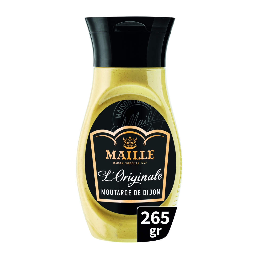Moutarde de Dijon Maille L'Originale 265 g, condiment emblématique au goût raffiné, idéal pour relever vinaigrettes, sauces, viandes et recettes de cuisine française.