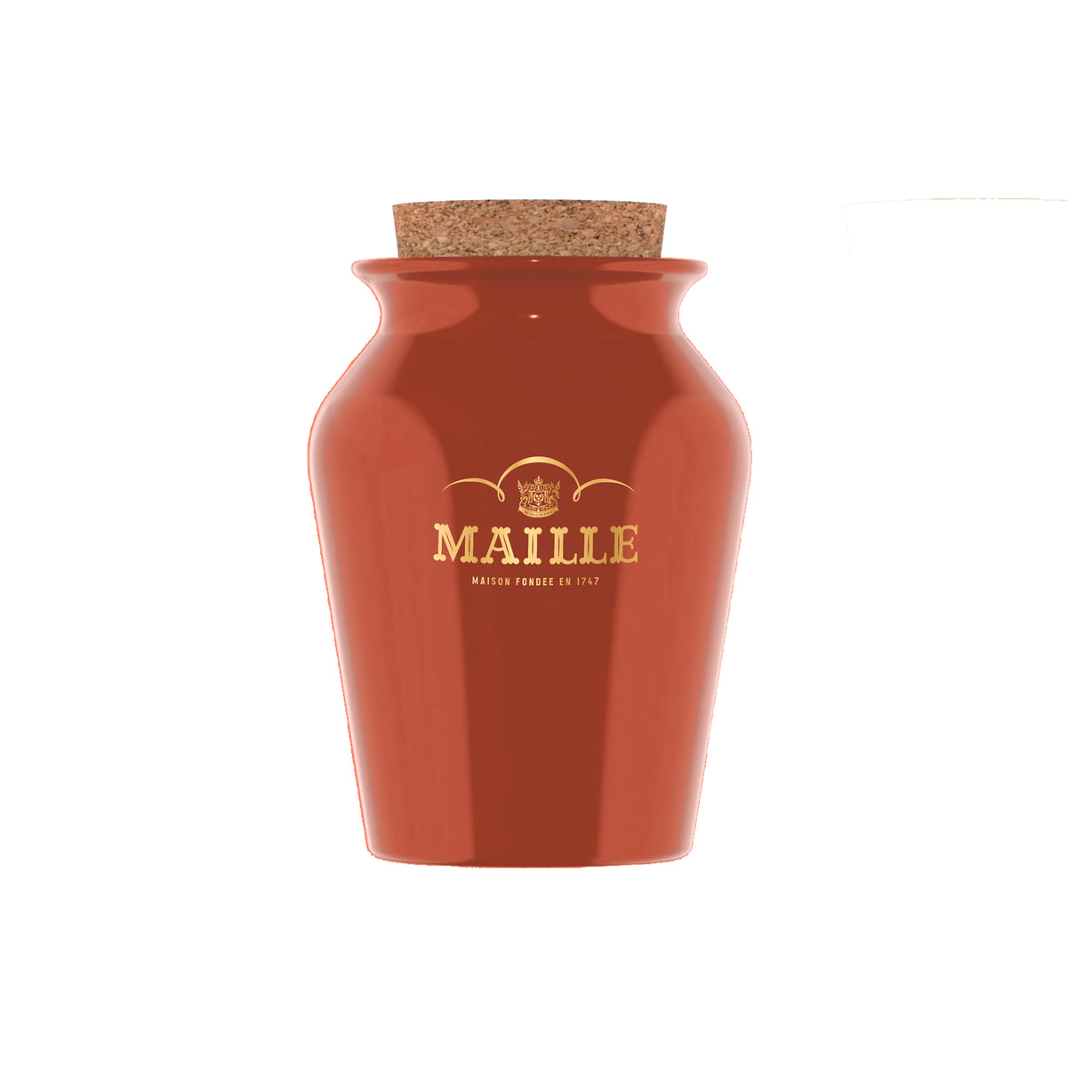 Pot en grès terracotta Maille avec bouchon en liège et logo doré.