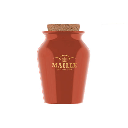 Pot en grès terracotta Maille avec bouchon en liège et logo doré.