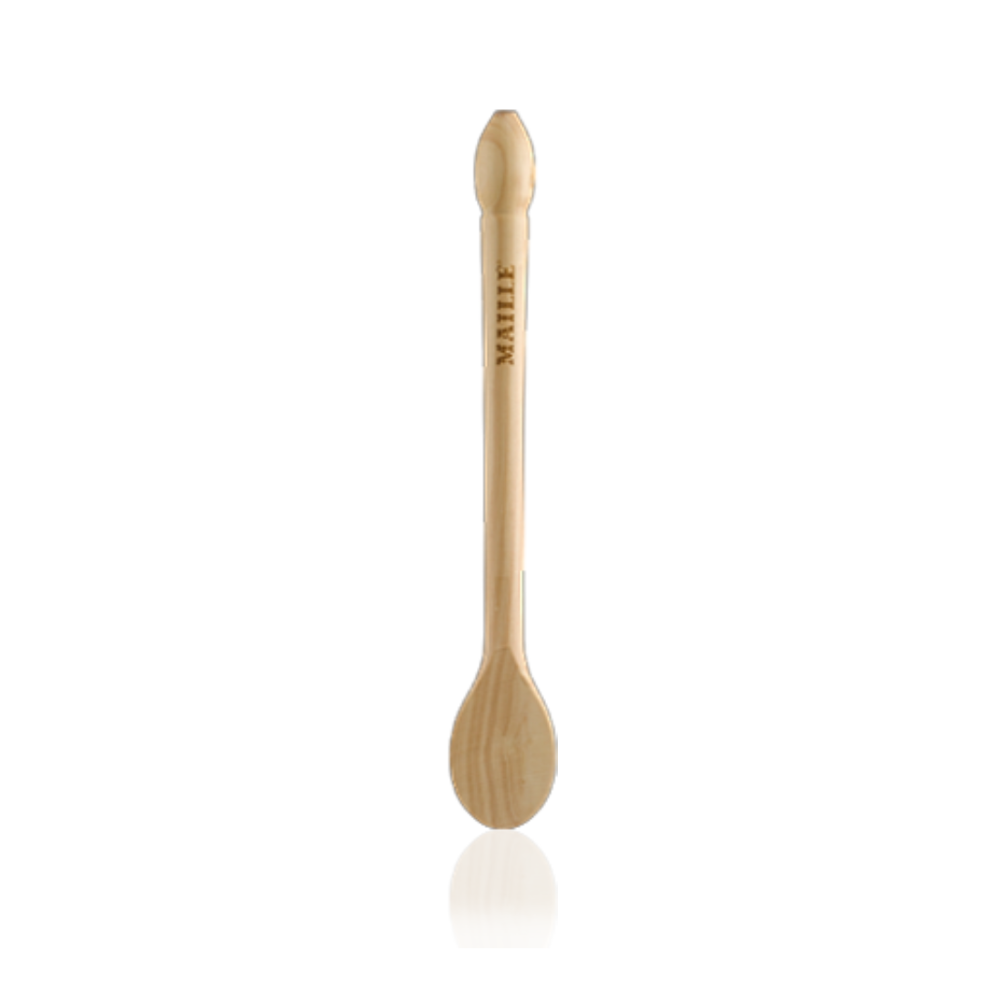 Cuillère de dégustation Maille en bois naturel de 125 mm, gravée du logo Maille sur le manche. Son format compact et sa forme arrondie sont spécialement conçus pour prélever, mélanger et déguster moutardes, sauces et condiments. Son design sobre et authentique s’inscrit dans l’univers gastronomique et artisanal de la Maison Maille.